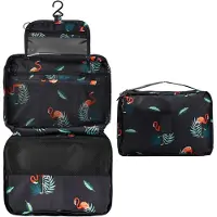 Famanu - Toilettas voor dames en heren, 25,5 x 17 x 8,5 cm, om op te hangen, compact, met 4 vakken, waterdichte toilettas, voor op reis, opvouwbare make-uptas, groot, voor meisjes, make-up, D, mode