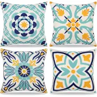 Famanu – Waterdichte kussenslopen voor buiten - 45 x 45 cm - set van 4 kussenslopen met bloemenprint - boho - boerderij - decoratieve kussenslopen voor terras - bank - balkon - tuin