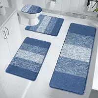 Famanu - Antislip badmatset 4 stuks met toiletdekselhoes microvezel absorberende badkamer vloermatten machine wasbaar bad en voetstuk matsets, blauw