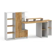 Vicco Bureau Tomy, Wit/Goudkleurig Eiken, 150 x 59 cm Set van 5