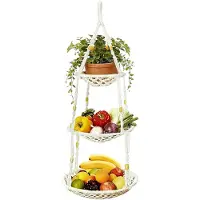 Famanu – Hangende macramé fruitmand 3 etages – boho opbergnet 73 cm, ruimtebesparend