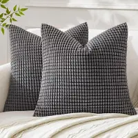 Famanu – Extra grote corduroy ribfluweel kussenhoezen set van 2 (65x65 cm) – maïskorrel/korrelstructuur – superzacht – grijs