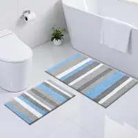 Famanu – Antislip badmatset - 2 - delig - microvezel - absorberend - zacht - hoogpolig - 40 x 60 cm + 60 x 90 cm - blauw/grijs