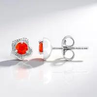 Cavill - Zilveren Oorbellen met AAA Mexicaanse Vuur Opalen - 925 Sterling Zilver - Ronde Geslepen Edelstenen 0,204 ct - Luxe Oranje Edelsteen Sieraden