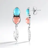 Cavill - Zilveren oorbellen - 925 Sterling Zilver Geoxideerd - Turkoois druppel 4.68 ct - Rhodochrosiet hart 2.72 ct - Boho stijl 38 mm