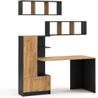 Vicco bureauset Tomy, Antraciet/Goudkleurig Eiken, 150 x 59 cm Set van 3 als 2 planken+desk