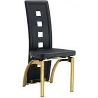MODFU - Eetkamerstoelen set van 2 - Geperforeerde rugleuning - Modern design - Eethoek - PU-leer en metaal - Zwart en goud - 43×49×102,5 cm