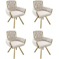 MODFU - Eetkamerstoel Set Van 4 - Draaibaar Met Armleuningen - Modern Minimalistisch - Metaal - Beige