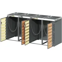 STILVORA Mülltonnenbox Met Vier Vakken En Plantbak - Afsluitbaar Voor Tuin En Oprit - Verzinkt Staal - Grijs;Houtlook - 4 Deuren