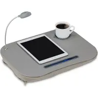 Markenlos - Laptopkussen met LED-licht en bekerhouder – compact en draagbaar – grijs