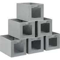 Famanu – Set van 6 stoffen opbergdozen met transparant venster en handvat