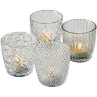 Famanu Marilu 1014419 Lantaarn, set van 4 (transparant, decoratieve glazen voor kaarsen/theelichtjes, kaarsenhouder, diameter 8 cm, verschillende patronen, ronde vorm, theelichthouder) 1014419
