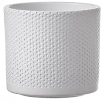 Mica Decorations Bloempot - wit - relief - keramiek - D14 x H13 cm - plantenpotten binnen