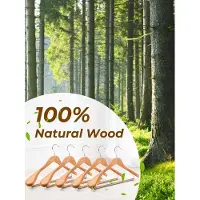 Famanu - Set van 6 houten kledinghangers met brede schouders, antisliplaag en 360° draaibare haak – Natuur