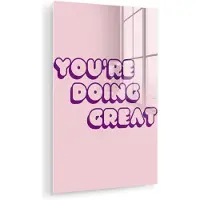 MuchoWow Glasschilderij 80x120 cm - Schilderij acrylglas - You're doing great - Roze - Bubble letters - Foto op glas - Muurdecoratie woonkamer - Wanddecoratie slaapkamer - Schilderijen