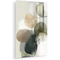 MuchoWow Glasschilderij 80x120 cm - Schilderij acrylglas - Minimalistisch - Cirkels - Penseelstreken - Beige - Foto op glas - Muurdecoratie woonkamer - Wanddecoratie slaapkamer - Schilderijen