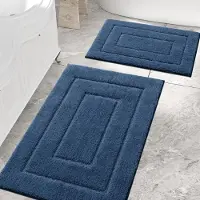 Famanu – Microvezel badkamertapijt - set - 2 - delig - antislip - wasbaar - badmat - zachte badmat - waterabsorberende badmat voor badkamer - 40 x 60 cm + 60 x 90 cm - marineblauw