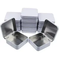Famanu – 12 stuks vierkante lege metalen blikjes - opbergcontainers en mini organizers met klapdeksel - 7 x 7 x 2 cm - wit