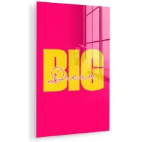 MuchoWow Glasschilderij 60x90 cm - Schilderij acrylglas - Dream big - Roze - Geel - Minimalistisch - Foto op glas - Muurdecoratie woonkamer - Wanddecoratie slaapkamer - Schilderijen