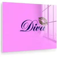 MuchoWow Glasschilderij 40x30 cm - Schilderij acrylglas - Diva - Lip - Panterprint - Roze - Foto op glas - Muurdecoratie woonkamer - Wanddecoratie slaapkamer - Schilderijen