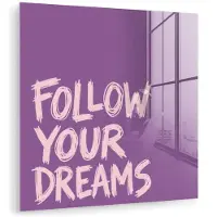 MuchoWow Glasschilderij 50x50 cm - Schilderij acrylglas - Follow your dreams - Paars - Penseeltextuur - Foto op glas - Muurdecoratie woonkamer - Wanddecoratie slaapkamer - Schilderijen