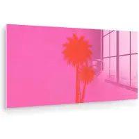 MuchoWow Glasschilderij 160x80 cm - Schilderij acrylglas - Palmbomen - Modern - Roze - Foto op glas - Muurdecoratie woonkamer - Wanddecoratie slaapkamer - Schilderijen