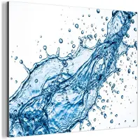 MuchoWow Aluminium schilderij 120x90 cm - Wanddecoratie metaal - Spash - Water - Blauw - Metalen muurdecoratie woonkamer - Decoratie industrieel - Foto op dibond - Industriële accessoires slaapkamer