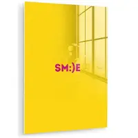 MuchoWow Glasschilderij 120x160 cm - Schilderij acrylglas - Smile - Roze - Geel - Foto op glas - Muurdecoratie woonkamer - Wanddecoratie slaapkamer - Schilderijen