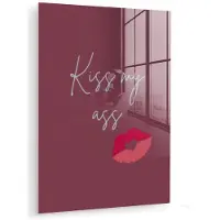 MuchoWow Glasschilderij 30x40 cm - Schilderij acrylglas - Kiss my ass - Lip - Bordeaux - Foto op glas - Muurdecoratie woonkamer - Wanddecoratie slaapkamer - Schilderijen