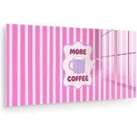 MuchoWow Glasschilderij 40x20 cm - Schilderij acrylglas - More coffee - Roze - Paars - Strepen - Mok - Foto op glas - Muurdecoratie woonkamer - Wanddecoratie slaapkamer - Schilderijen