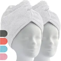 Famanu – Set van 2 haartulbanden met knoop, microvezel handdoek voor lang en nat haar – Wit