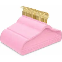 Famanu – Set van 52 fluwelen kledinghangers voor volwassenen - antislip kleerhangers met schouderinkepingen - voorkomt afglijden en kreuken - roze met gouden haak