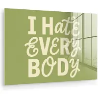 MuchoWow Glasschilderij 150x100 cm - Schilderij acrylglas - I hate everybody - Groen - Retro - Foto op glas - Muurdecoratie woonkamer - Wanddecoratie slaapkamer - Schilderijen