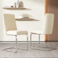 Sweiko Fluwelen eetkamerstoel, 2-delige set, luxe, woonkamer, slaapkamer, loungestoel, diamanten rugontwerp, met zilveren metalen steunpoten, beige