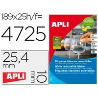 APLI afneembare witte etiketten ft 25,4 x 10 mm (b x h), 4.725 stuks, 189 per blad etui van 25 blad