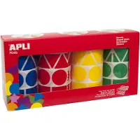 APLI Kids stickers XL, doos met 4 rollen in 4 kleuren en 4 vormen (blauw, rood, geel en groen)