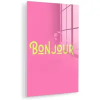 MuchoWow Glasschilderij 20x30 cm - Schilderij acrylglas - Roze - Groene Bonjour - art-deco - Foto op glas - Muurdecoratie woonkamer - Wanddecoratie slaapkamer - Schilderijen
