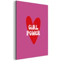 MuchoWow Aluminium schilderij 30x40 cm - Wanddecoratie metaal - Girl power - Hart - Roze - Rood - Metalen muurdecoratie woonkamer - Decoratie industrieel - Foto op dibond - Industriële accessoires slaapkamer
