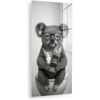 MuchoWow Glasschilderij 40x80 cm - Schilderij acrylglas - Koala - Bril - Toilet - Foto op glas - Muurdecoratie woonkamer - Wanddecoratie slaapkamer - Schilderijen