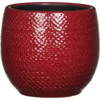 Mica Decorations Bloempot bordeaux rood ribbels keramiek voor kamerplant H14 x D16 cm - Plantenpotten