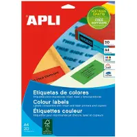 APLI Gekleurde etiketten Ft 105 x 148 mm (b x h), groen, 80 stuks, 4 per blad, etui van 20 blad - 2 stuks