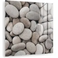MuchoWow Glasschilderij 50x50 cm - Schilderij acrylglas - Kiezels - Stenen - Grijs - Foto op glas - Muurdecoratie woonkamer - Wanddecoratie slaapkamer - Schilderijen