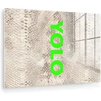 MuchoWow Glasschilderij 60x40 cm - Schilderij acrylglas - YOLO - Groen - Neon - Slangenprnt - Foto op glas - Muurdecoratie woonkamer - Wanddecoratie slaapkamer - Schilderijen