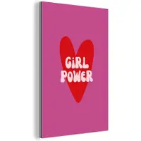 MuchoWow Aluminium schilderij 120x180 cm - Wanddecoratie metaal - Girl power - Hart - Roze - Rood - Metalen muurdecoratie woonkamer - Decoratie industrieel - Foto op dibond - Industriële accessoires slaapkamer