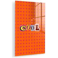 MuchoWow Glasschilderij 60x90 cm - Schilderij acrylglas - Cool - Stippen - Oranje - Foto op glas - Muurdecoratie woonkamer - Wanddecoratie slaapkamer - Schilderijen