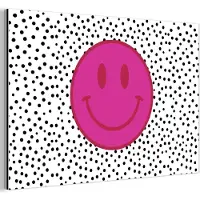 MuchoWow Aluminium schilderij 120x80 cm - Wanddecoratie metaal - Smiley - Roze - Stippen - Metalen muurdecoratie woonkamer - Decoratie industrieel - Foto op dibond - Industriële accessoires slaapkamer