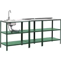 Beliani VILAMA - Tuin keukenset 3-delig met spoelbak - Groen - RVS