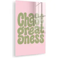 MuchoWow Glasschilderij 60x90 cm - Schilderij acrylglas - Chase greatness - Groen - Roze - Retro - Foto op glas - Muurdecoratie woonkamer - Wanddecoratie slaapkamer - Schilderijen
