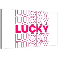 MuchoWow Aluminium schilderij 80x40 cm - Wanddecoratie metaal - Lucky - Roze - Patroon - Metalen muurdecoratie woonkamer - Decoratie industrieel - Foto op dibond - Industriële accessoires slaapkamer
