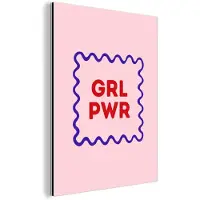 MuchoWow Aluminium schilderij 120x160 cm - Wanddecoratie metaal - Grl pwr - Roze - Kader - Metalen muurdecoratie woonkamer - Decoratie industrieel - Foto op dibond - Industriële accessoires slaapkamer